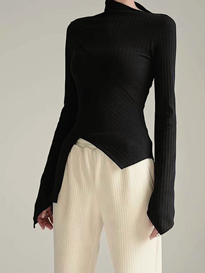 Asymmetrical Jumper with Cut for Ladies - Amelia-Black-XS-Nora Luxe