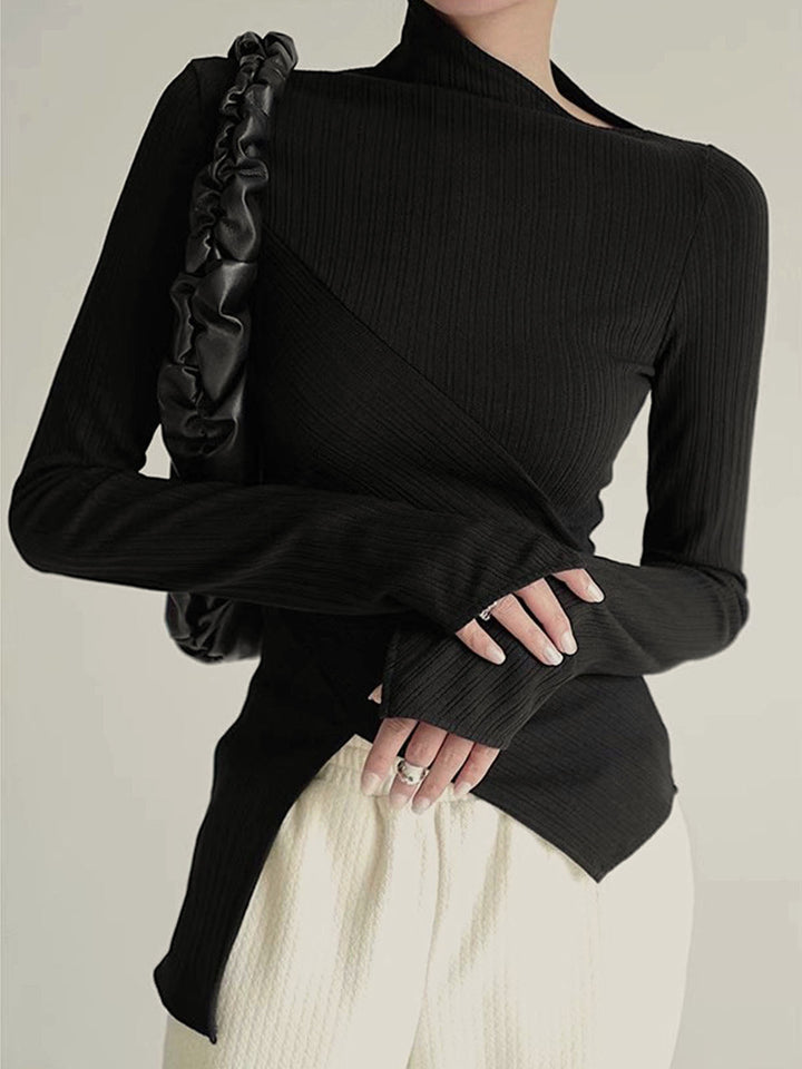 Asymmetrical Jumper with Cut for Ladies - Amelia-Black-XS-Nora Luxe