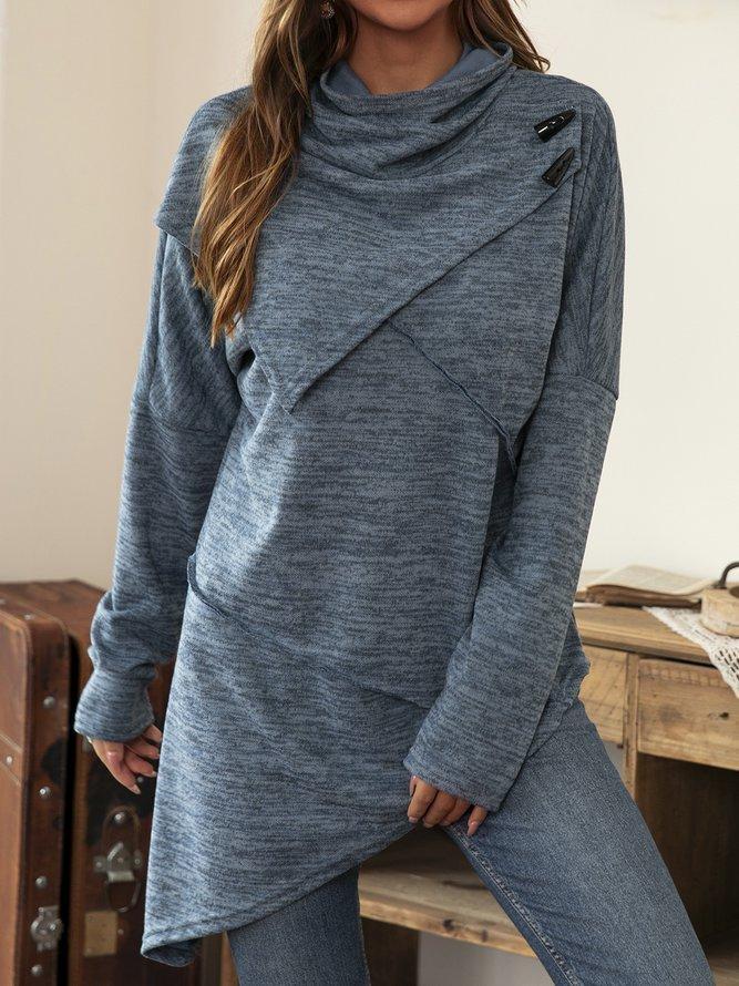 Asymmetrical Shirt with Waterfall Collar - Liora-Blue-S-Nora Luxe