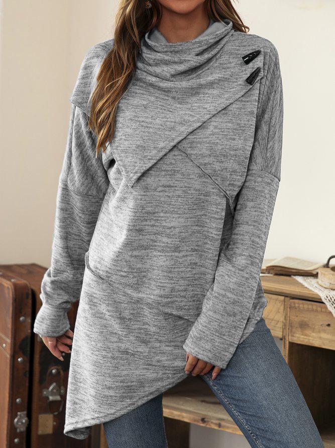 Asymmetrical Shirt with Waterfall Collar - Liora-Gray-S-Nora Luxe