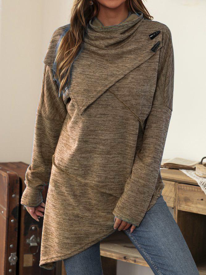 Asymmetrical Shirt with Waterfall Collar - Liora-Khaki-S-Nora Luxe