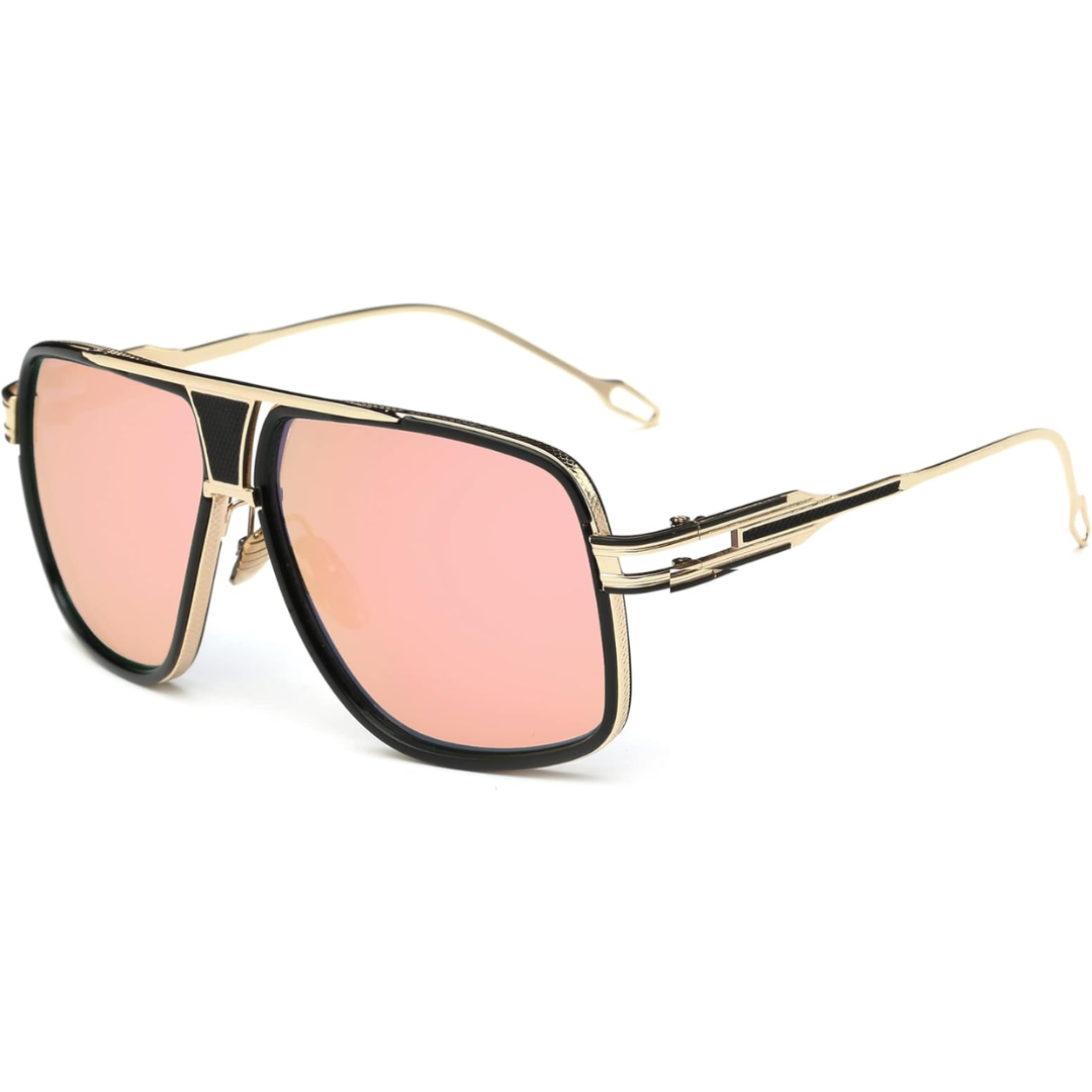 Aviator Sunglasses for Men – Jimmy-Gold and Mirrored Pink Lens-Nora Luxe