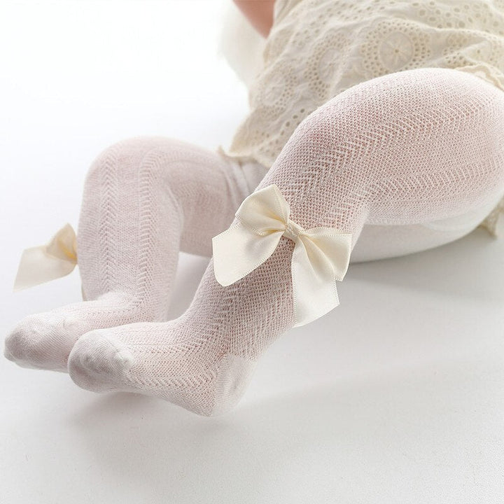 Baby Girls' Tights With Bow – Spring & Autumn-Beige-0 to 1 year old-Nora Luxe