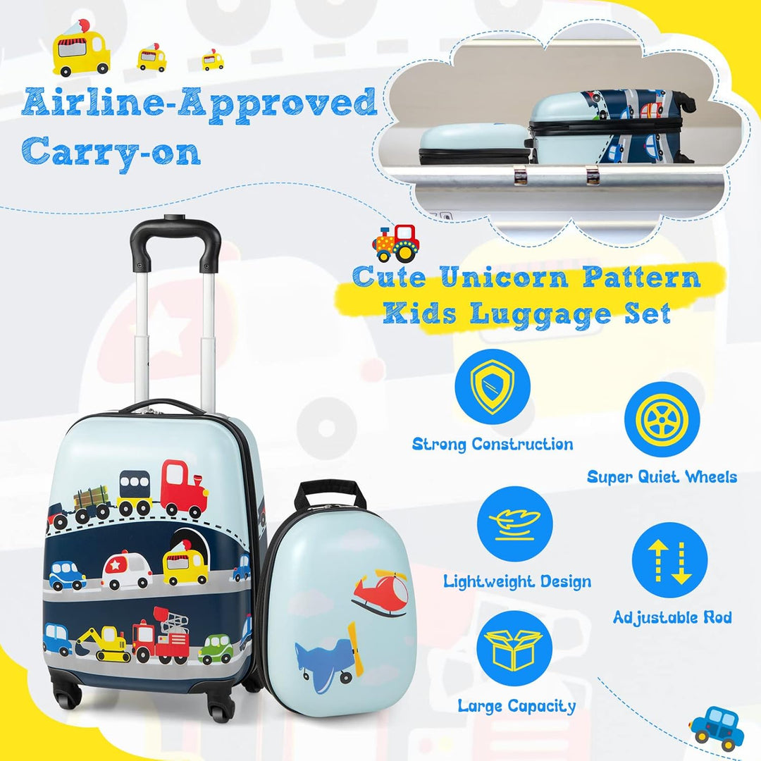 Children’s 2-Piece Hard-Shell Luggage and Backpack Set with 360° Wheels – Helicopter