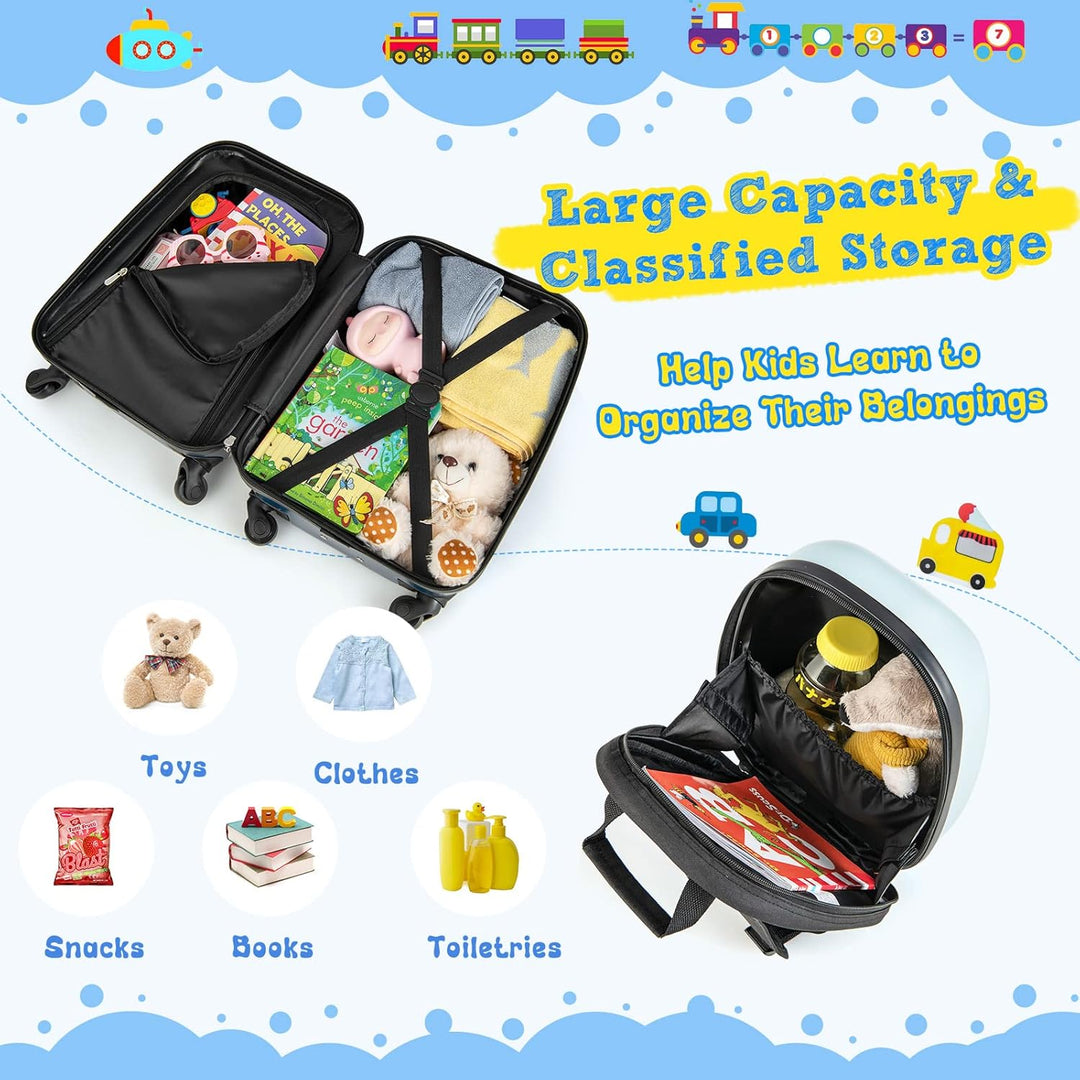 Children’s 2-Piece Hard-Shell Luggage and Backpack Set with 360° Wheels – Helicopter