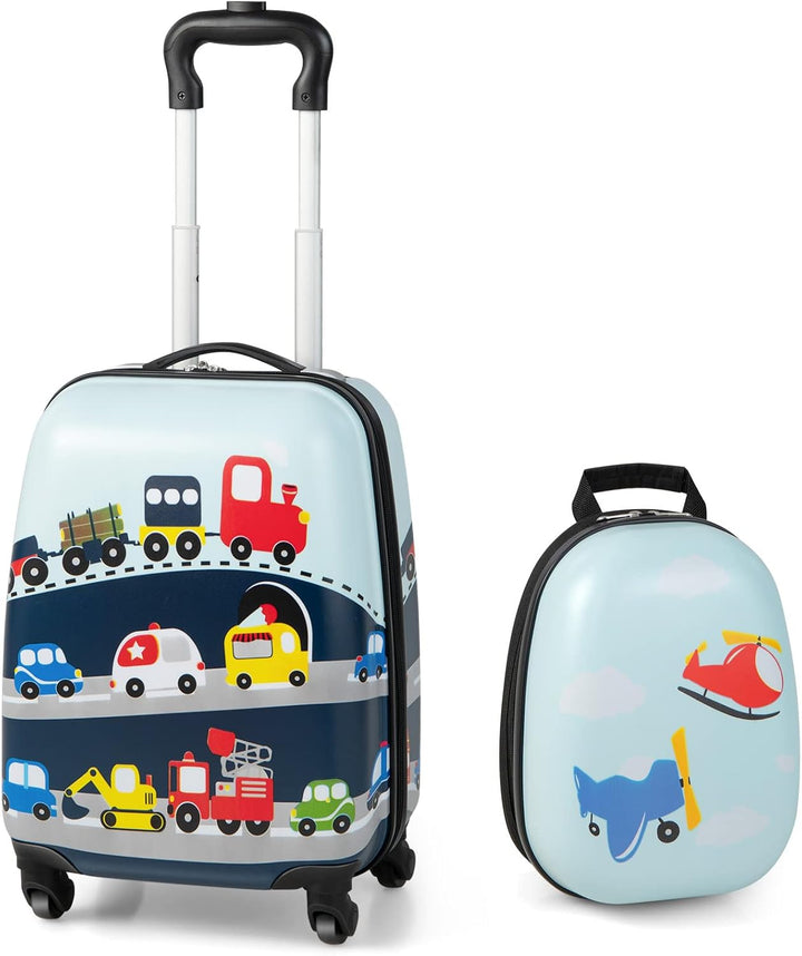 Children’s 2-Piece Hard-Shell Luggage and Backpack Set with 360° Wheels – Helicopter