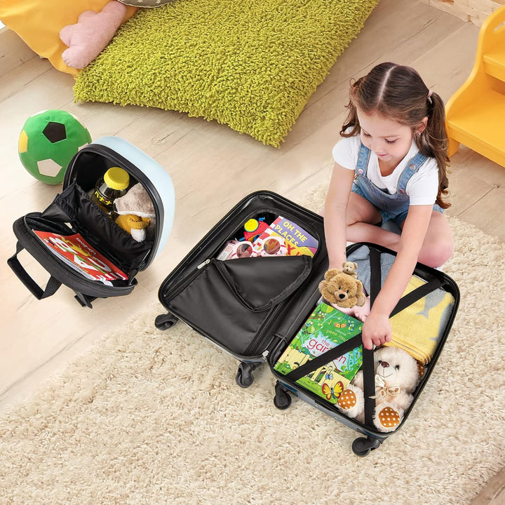 Children’s 2-Piece Hard-Shell Luggage and Backpack Set with 360° Wheels – Helicopter