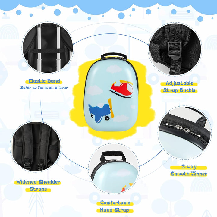Children’s 2-Piece Hard-Shell Luggage and Backpack Set with 360° Wheels – Helicopter