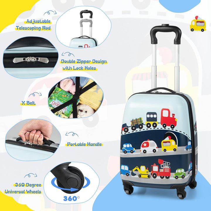 Children’s 2-Piece Hard-Shell Luggage and Backpack Set with 360° Wheels – Helicopter