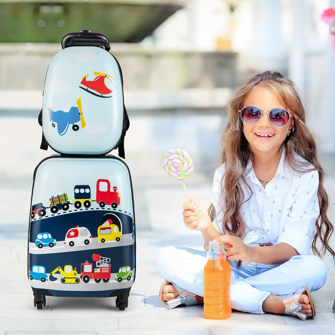 Children’s 2-Piece Hard-Shell Luggage and Backpack Set with 360° Wheels – Helicopter