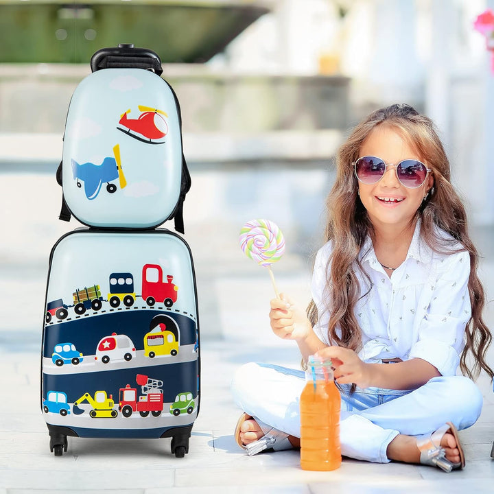 Children’s 2-Piece Hard-Shell Luggage and Backpack Set with 360° Wheels – Helicopter