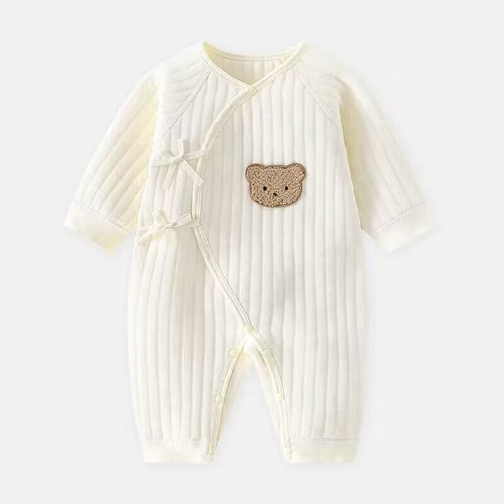 Baby romper with bear - Spring & autumn clothing-Khaki-3 Months-Nora Luxe