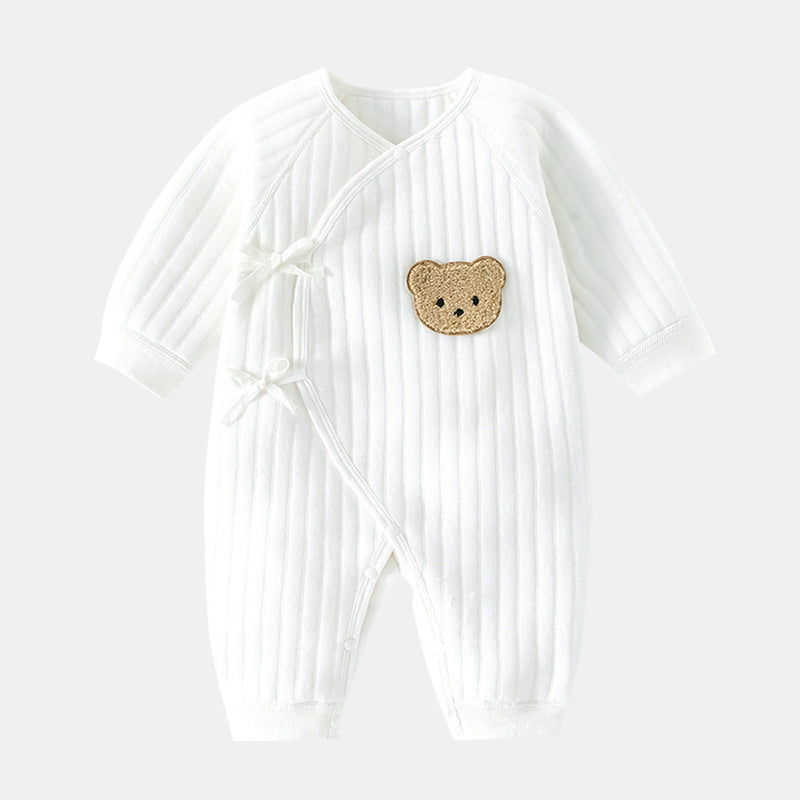 Baby romper with bear - Spring & autumn clothing-White-3 Months-Nora Luxe