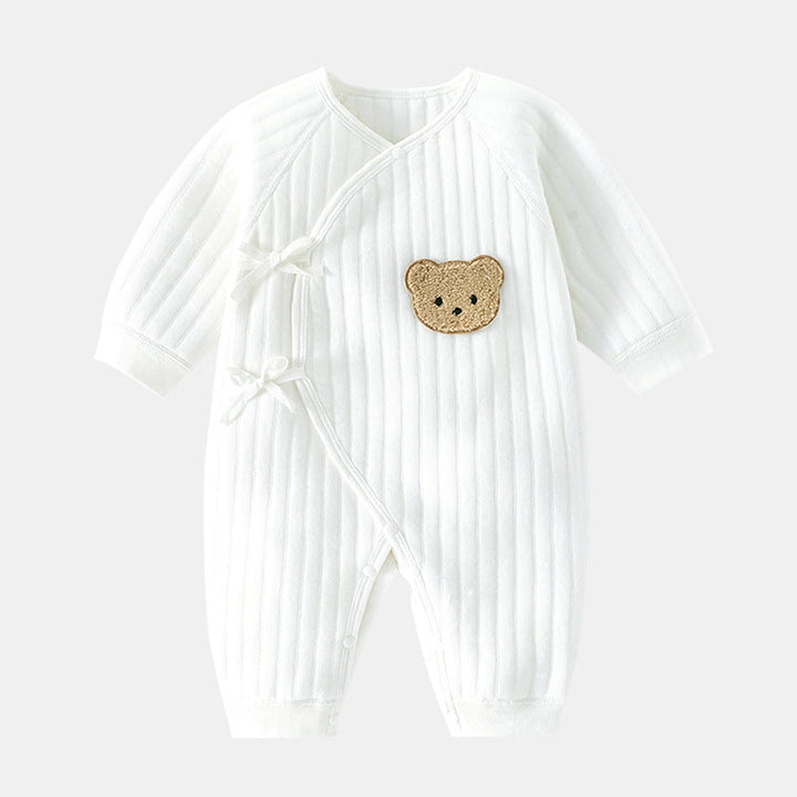 Baby romper with bear - Spring & autumn clothing-White-3 Months-Nora Luxe