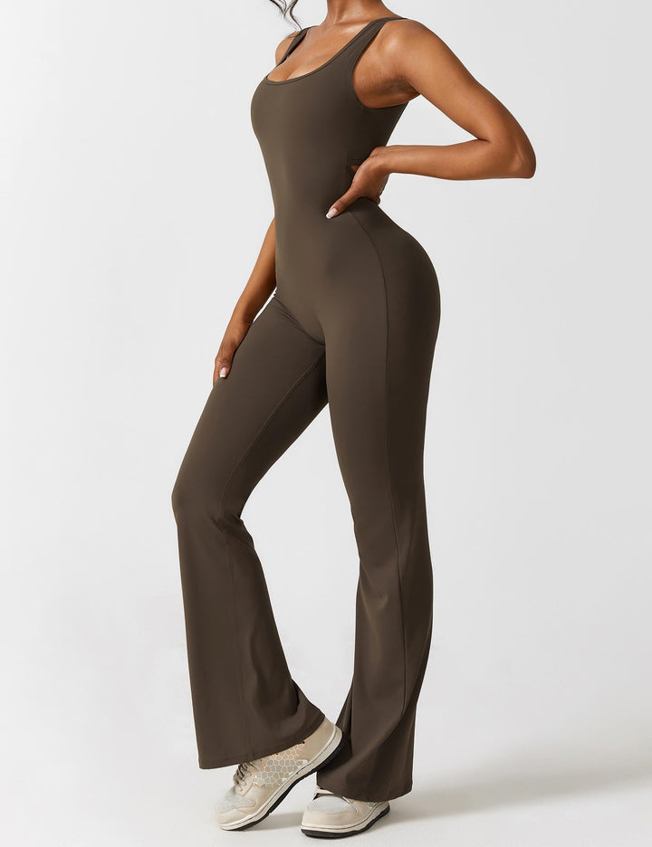 Backless jumpsuit with flared trousers – Liv-Coffee-S-Nora Luxe