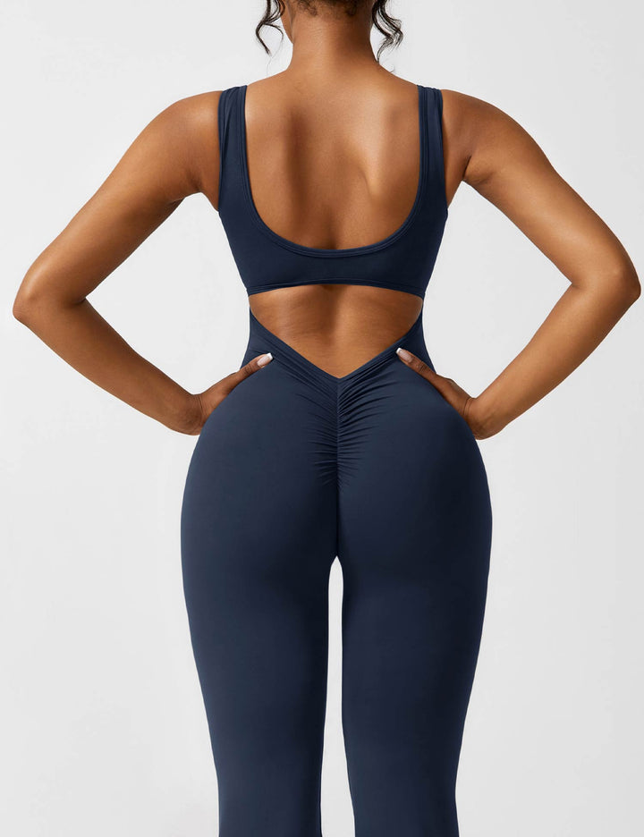 Backless jumpsuit with flared trousers – Liv-Dark blue-S-Nora Luxe