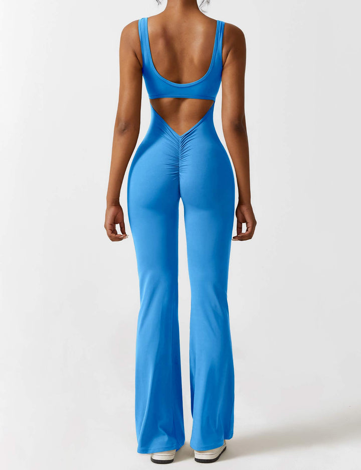 Backless jumpsuit with flared trousers – Liv-Dark blue-S-Nora Luxe