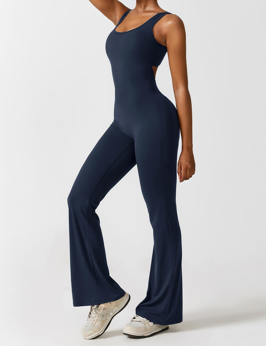 Backless jumpsuit with flared trousers – Liv-Dark blue-S-Nora Luxe
