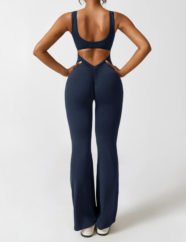Backless jumpsuit with flared trousers – Liv-Dark blue-S-Nora Luxe