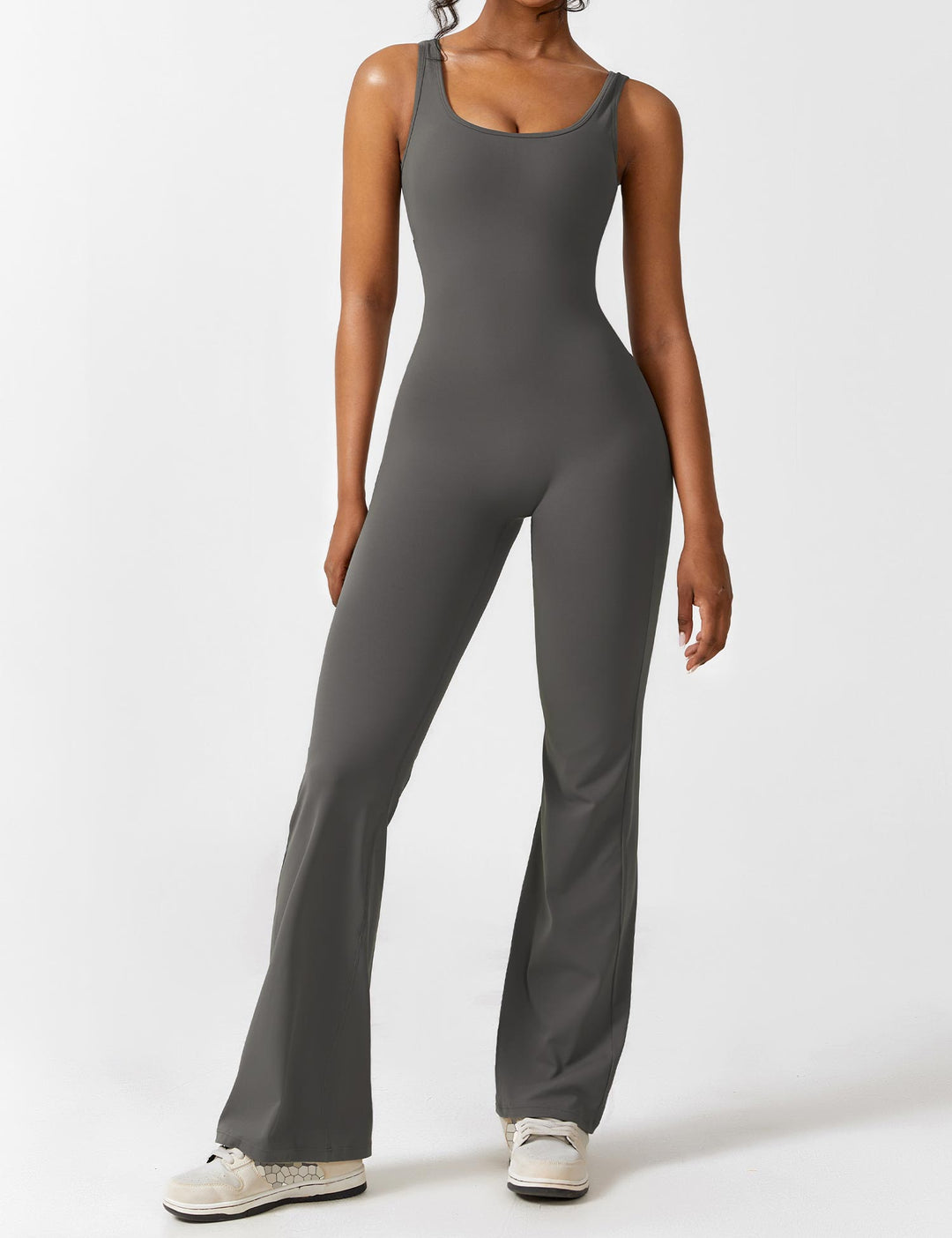 Backless jumpsuit with flared trousers – Liv-Gray-S-Nora Luxe