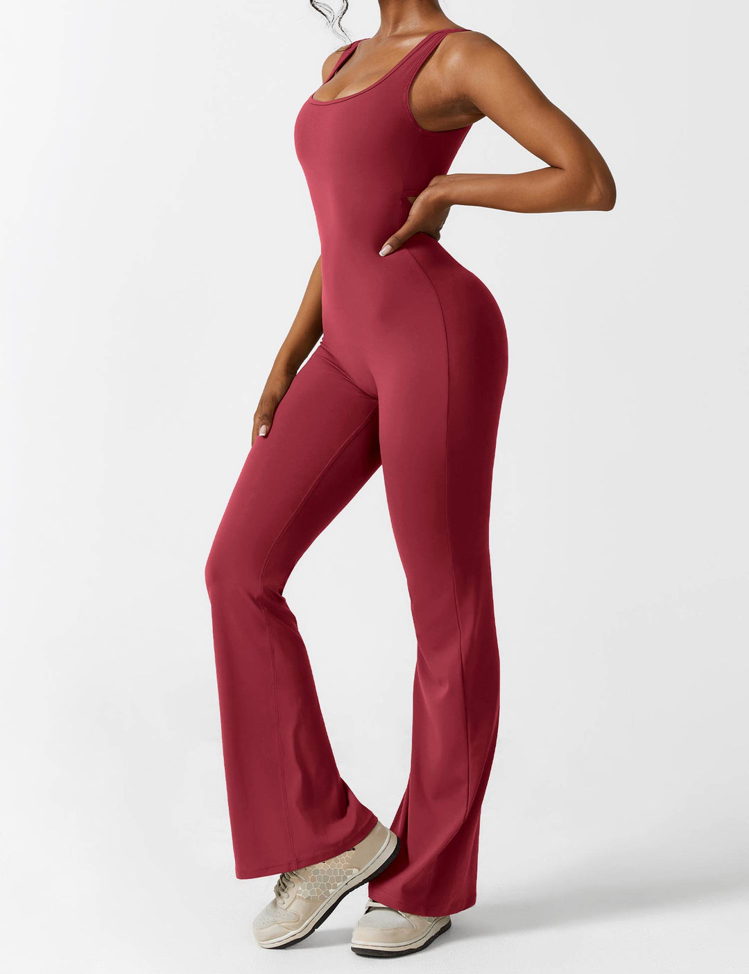 Backless jumpsuit with flared trousers – Liv-Wine red-S-Nora Luxe