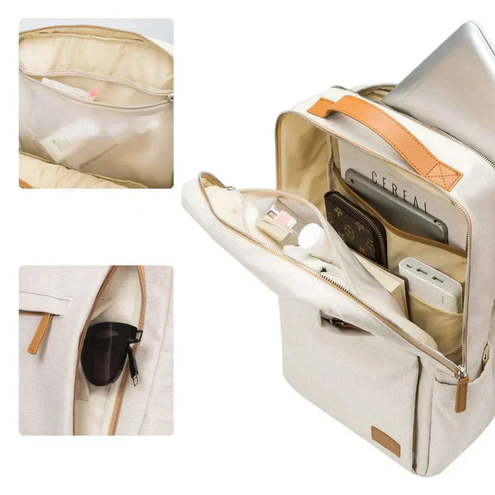 Backpack with Laptop Compartment and USB Charging Port - Nova-Beige-Nora Luxe