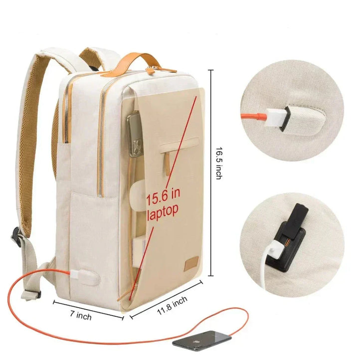 Backpack with Laptop Compartment and USB Charging Port - Nova-Beige-Nora Luxe