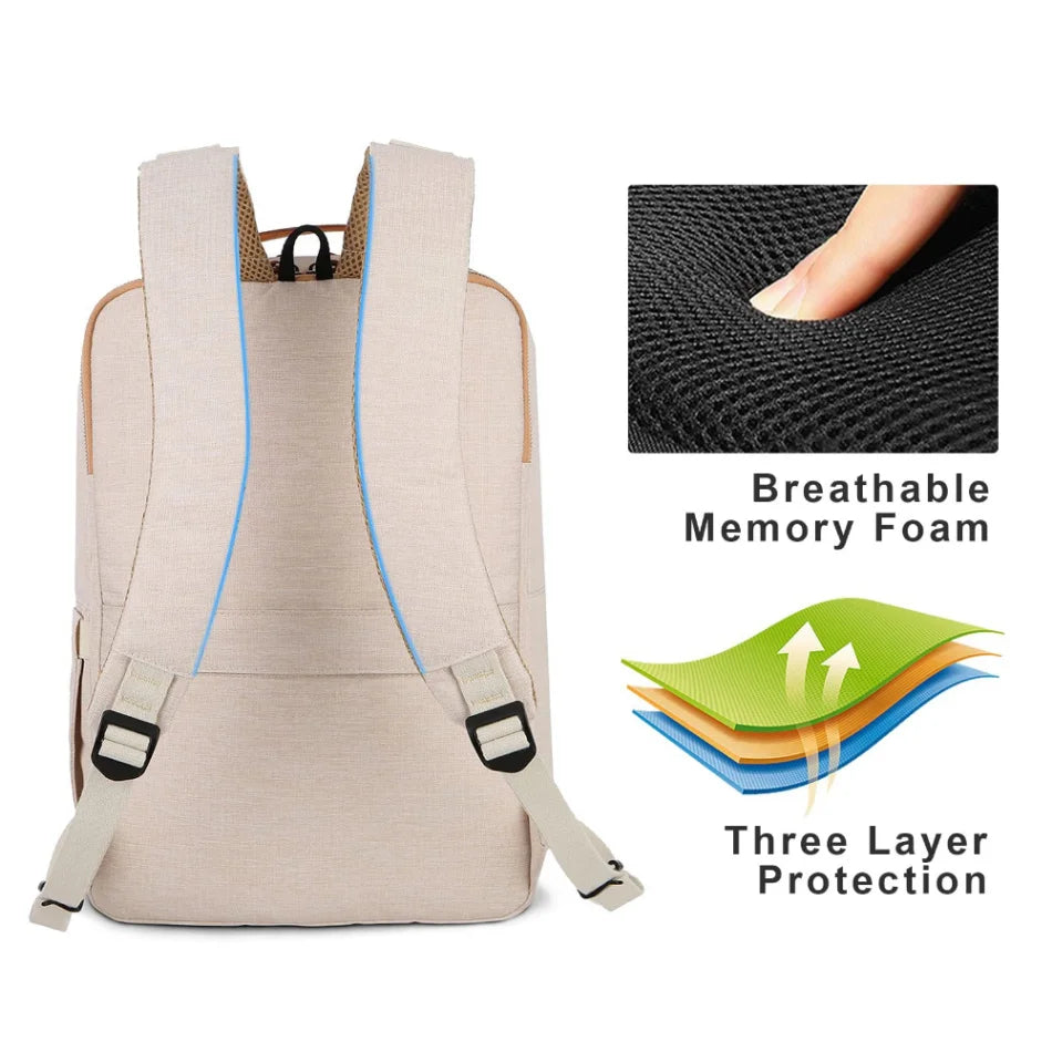 Backpack with Laptop Compartment and USB Charging Port - Nova-Beige-Nora Luxe