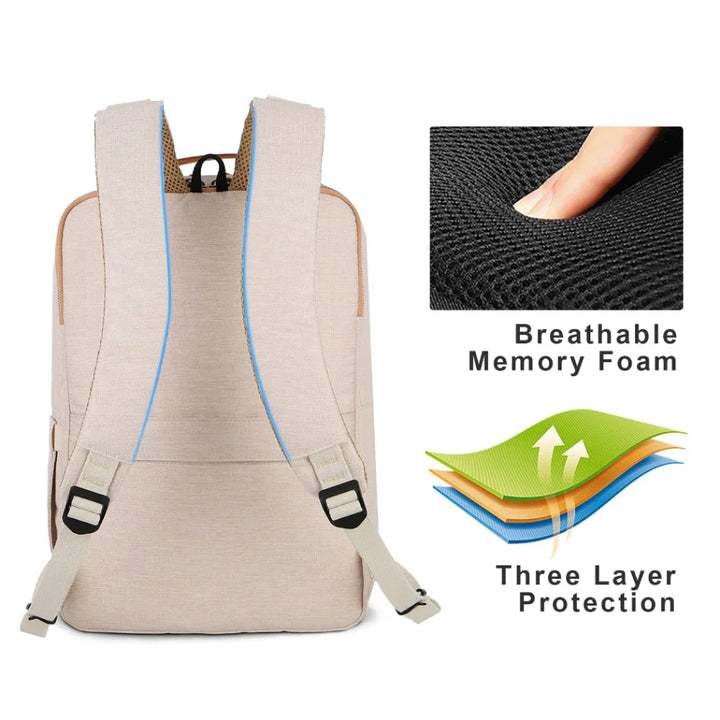 Backpack with Laptop Compartment and USB Charging Port - Nova-Beige-Nora Luxe