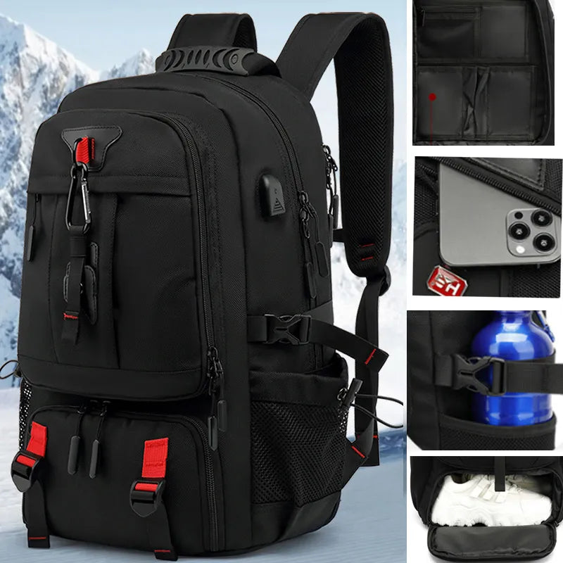 Backpack with USB connection and Large Capacity (50-80L) - UrbanTrail-Black-50L-Nora Luxe