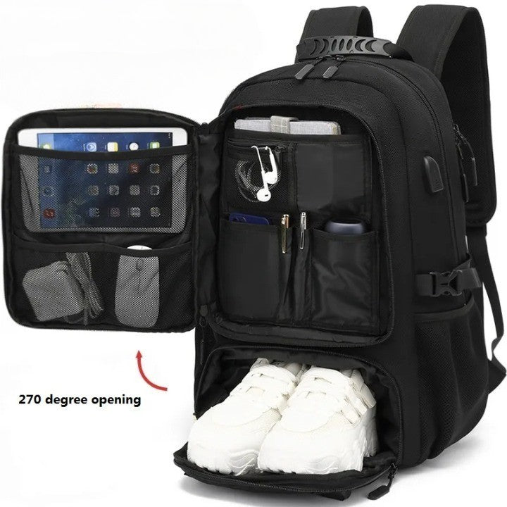 Backpack with USB connection and Large Capacity (50-80L) - UrbanTrail-Black-50L-Nora Luxe