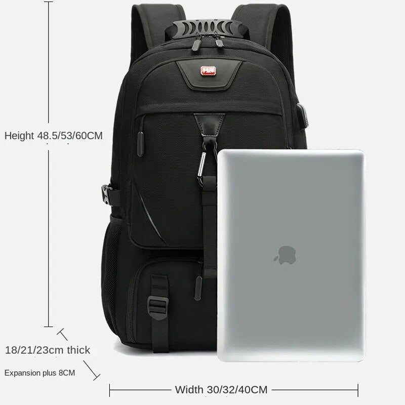 Backpack with USB connection and Large Capacity (50-80L) - UrbanTrail-Black-50L-Nora Luxe