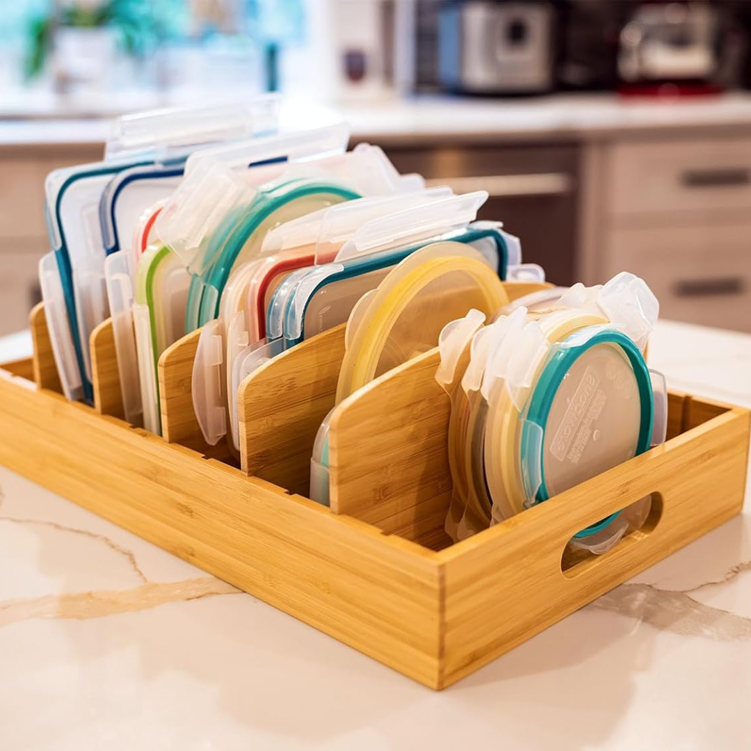 Bamboo Kitchen Organizer for Lid Storage - TopKeeper-L-Nora Luxe
