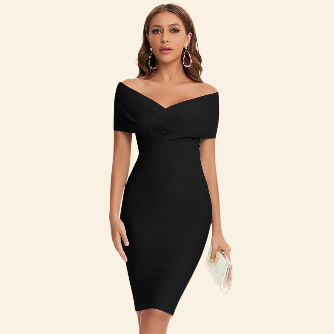 Bandage Dress with V-Neck - Celeste-Black-S-Nora Luxe
