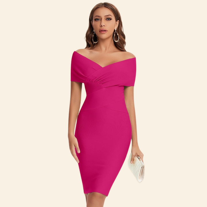 Bandage Dress with V-Neck - Celeste-Pink-S-Nora Luxe