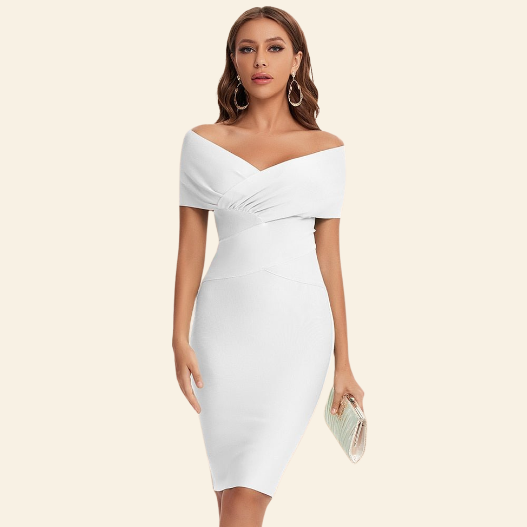 Bandage Dress with V-Neck - Celeste-White-S-Nora Luxe