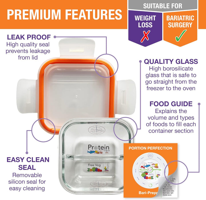 Bariatric Portion Control Glass Containers – 3-Pack-Nora Luxe