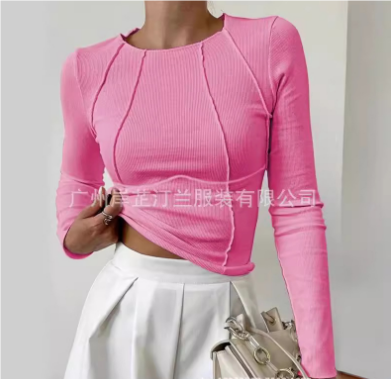 Basic Ladies Shirt with Long Sleeves - Mira-Pink-XS-Nora Luxe