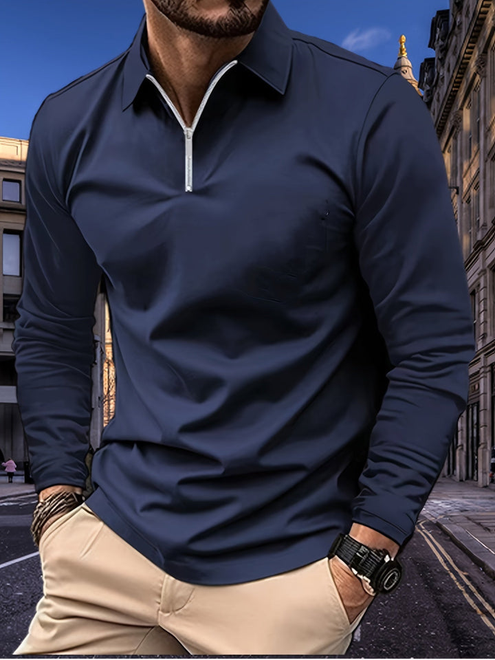 Basic men's shirt with long sleeves - Lucas-Dark Blue-S-Nora Luxe