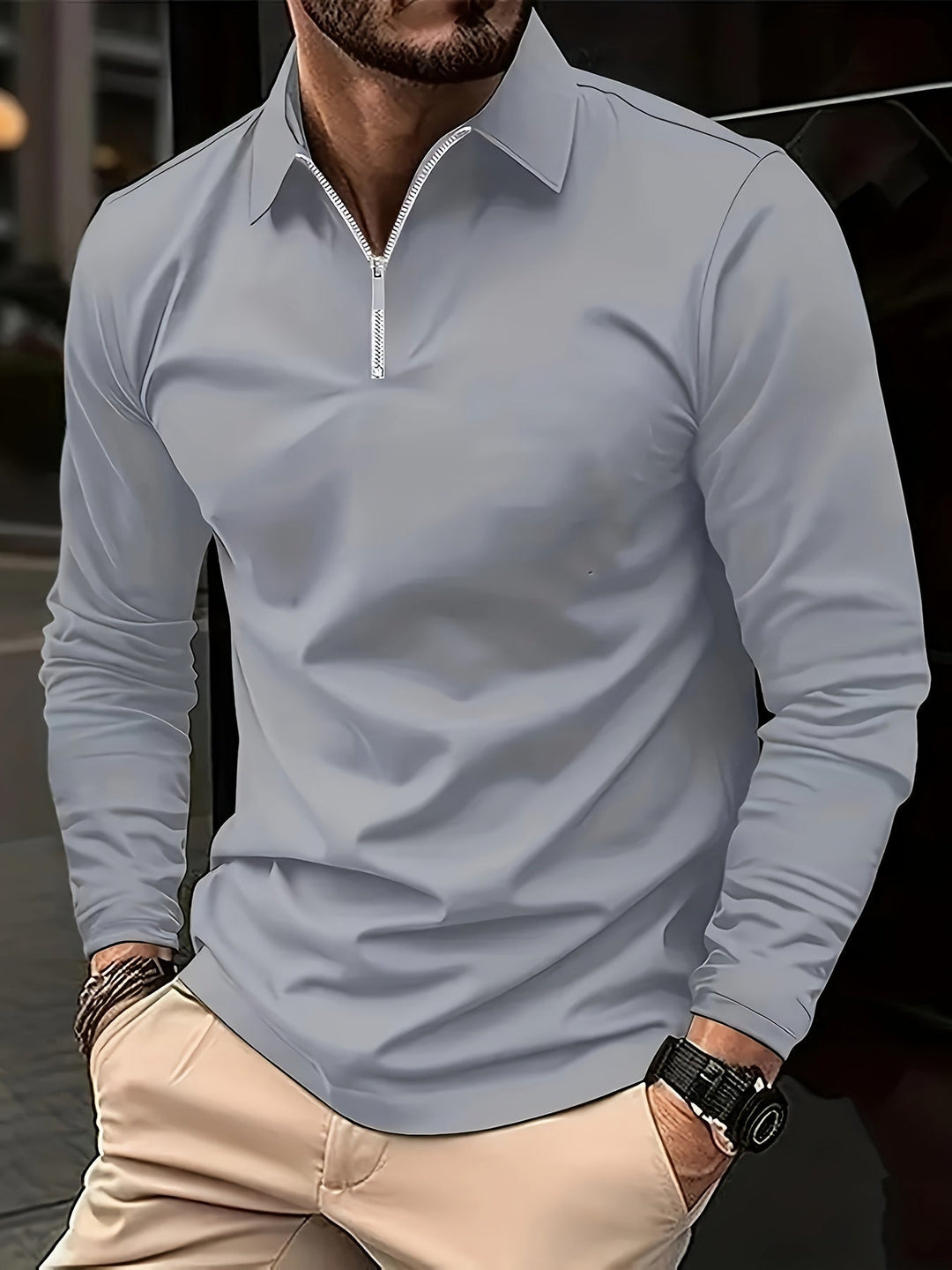 Basic men's shirt with long sleeves - Lucas-Gray-S-Nora Luxe