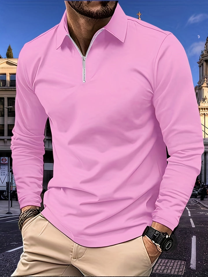 Basic men's shirt with long sleeves - Lucas-Pink-S-Nora Luxe