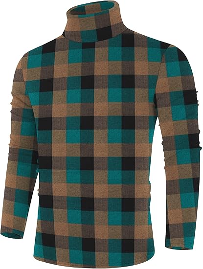 Basic Men's Turtleneck - Randy-Green Checked-S-Nora Luxe