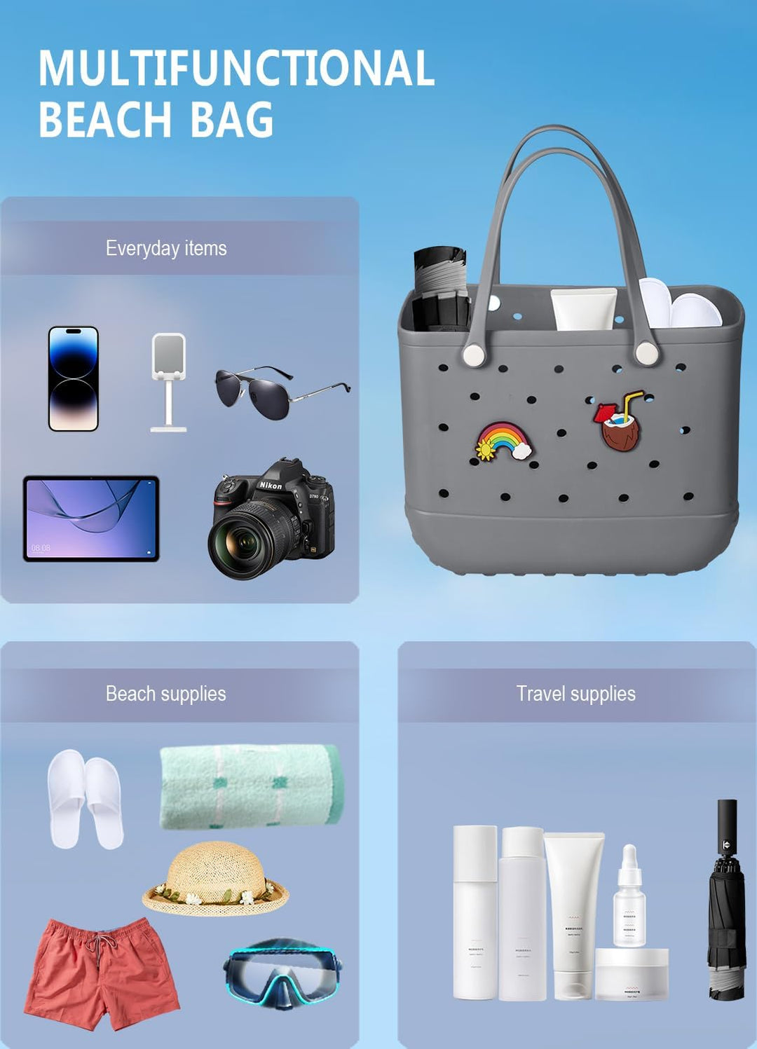 Waterproof EVA Beach Tote – Large & Washable Carryall for Outdoors