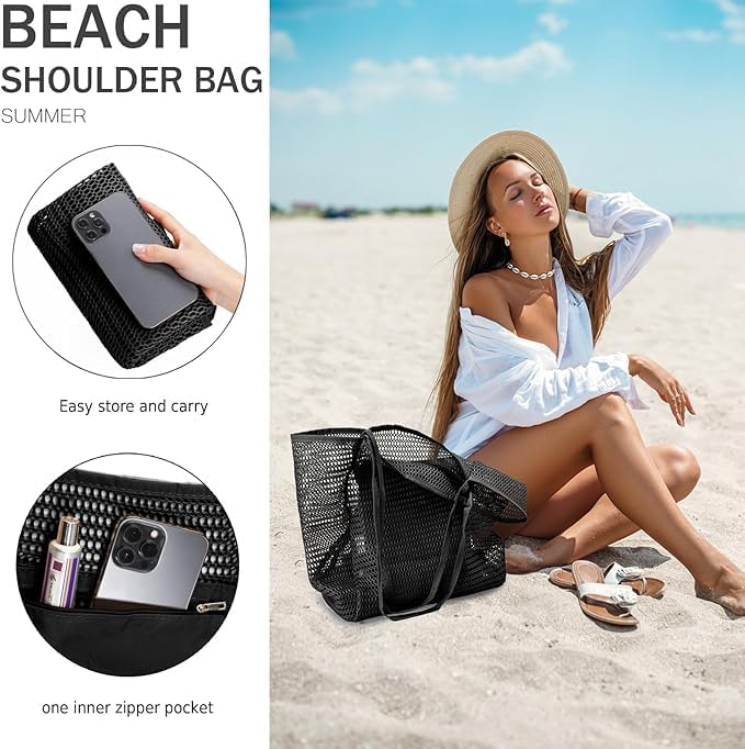 Foldable Mesh Beach Tote Bag with Inner Pocket – Buy 1, Get 1 FREE