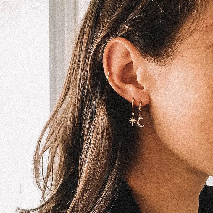 Beautiful Earrings with Moon and Star - Lunara-Gold-Nora Luxe