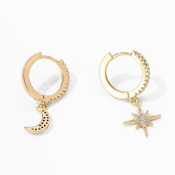 Beautiful Earrings with Moon and Star - Lunara-Gold-Nora Luxe