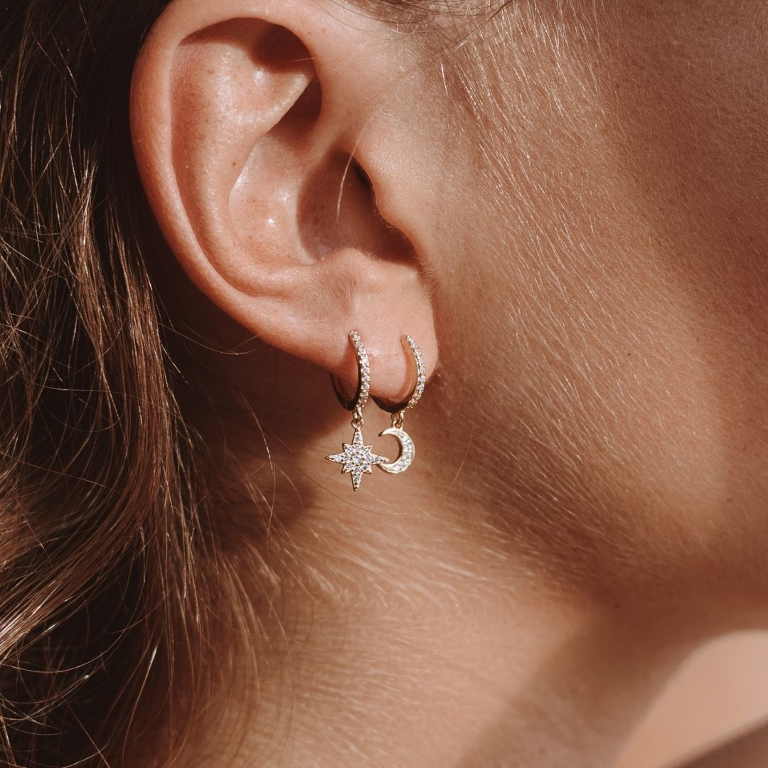 Beautiful Earrings with Moon and Star - Lunara-Gold-Nora Luxe