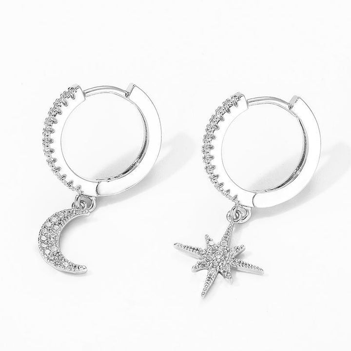 Beautiful Earrings with Moon and Star - Lunara-Silver-Nora Luxe