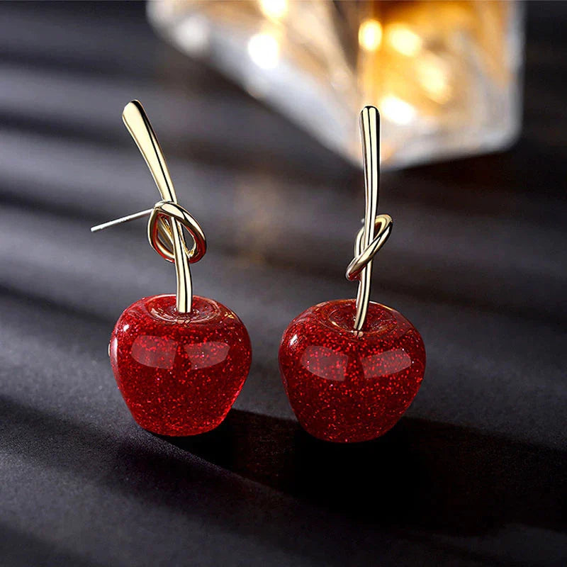 Beautiful Red Cherry Earrings-Nora Luxe