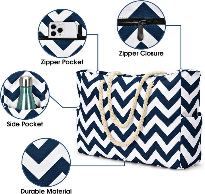 Waterproof Large Tote with Zipped Storage for Work & Play